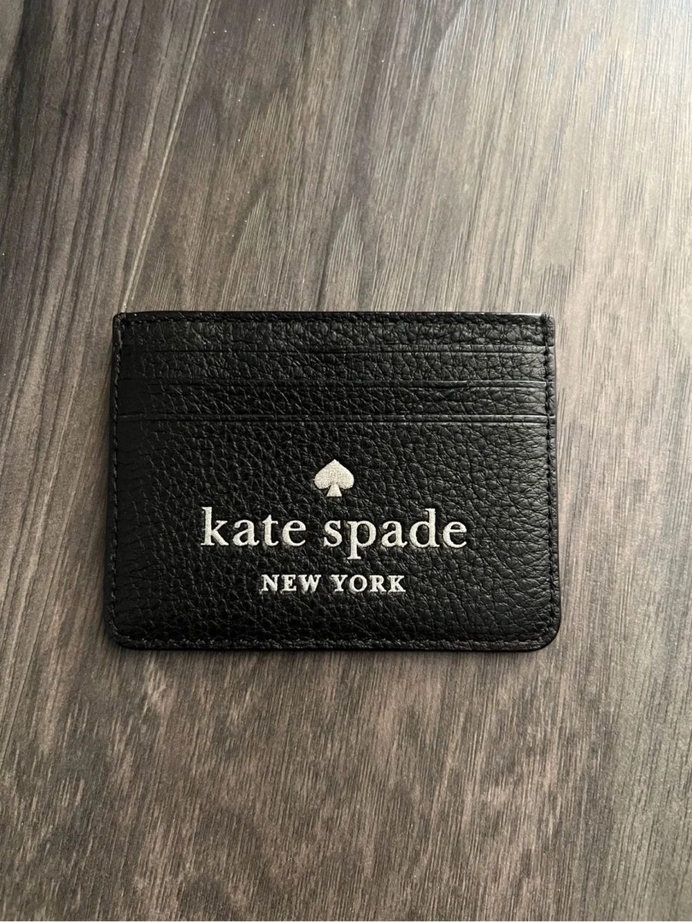 kate spade Black Pebbled Leather Card Holder with Logo